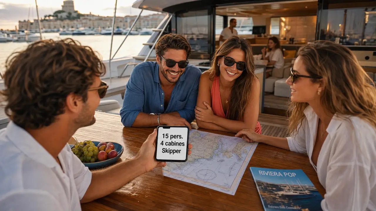 Location catamaran cote d azur à Cannes avec skipper, 4 cabines, tarifs