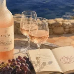 Bandol vin rosé au Mourvèdre, rosé de gastronomie sur terrasse en bord de mer