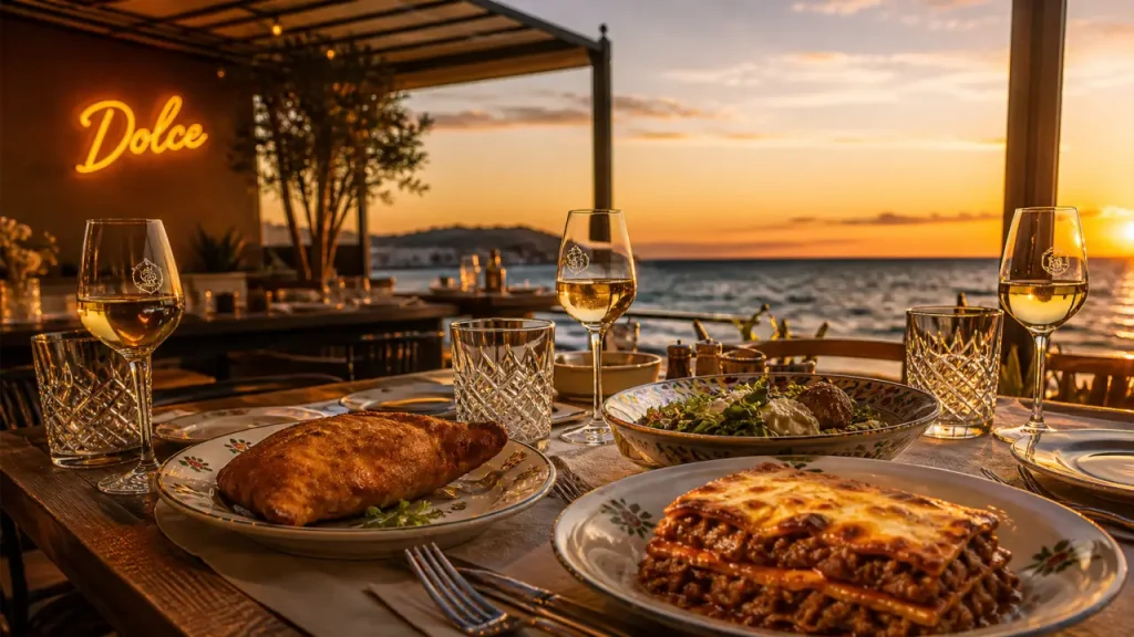 Dolce mourillon, terrasse italienne au Mourillon vue mer golden hour