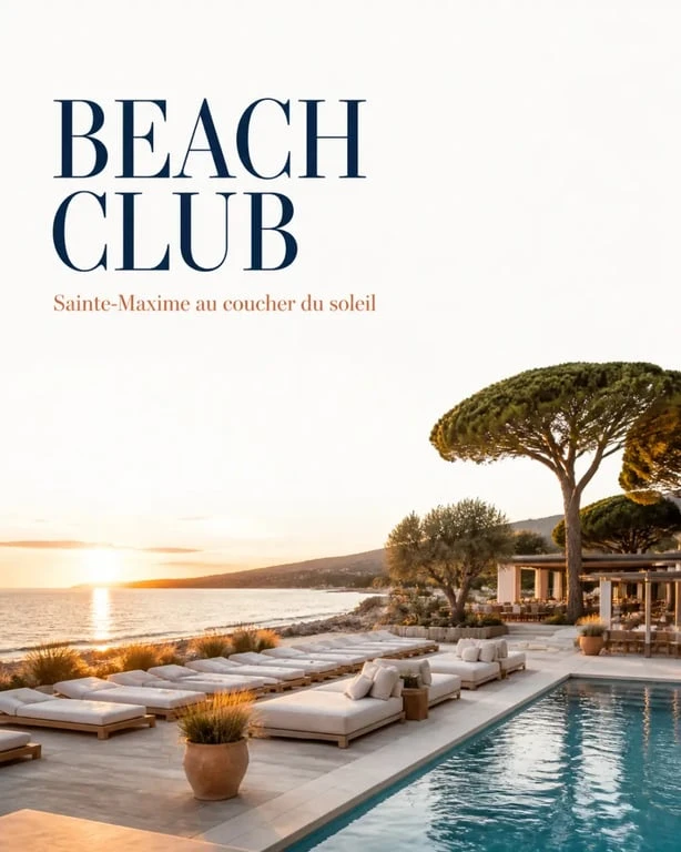 Bivouak Beach à Sainte-Maxime avec piscine, transats et ambiance beach club