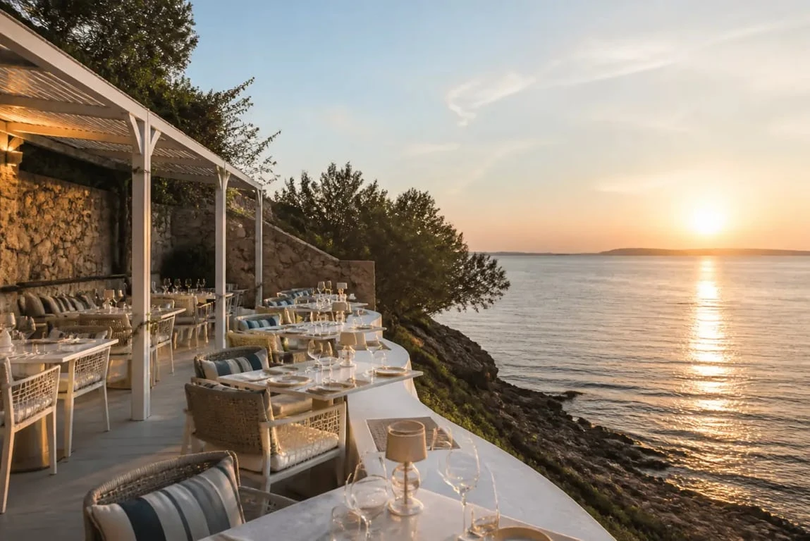 Le Petit Bain - restaurant festif Hyères avec vue mer et îles d’Or au coucher du soleil