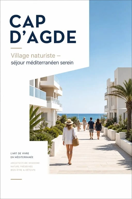 Location camp naturiste Cap d'Agde au Village Naturiste, vue éditoriale du littoral et des résidences