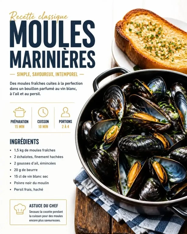 Plat de moules marinières typique dans un restaurant au Frioul