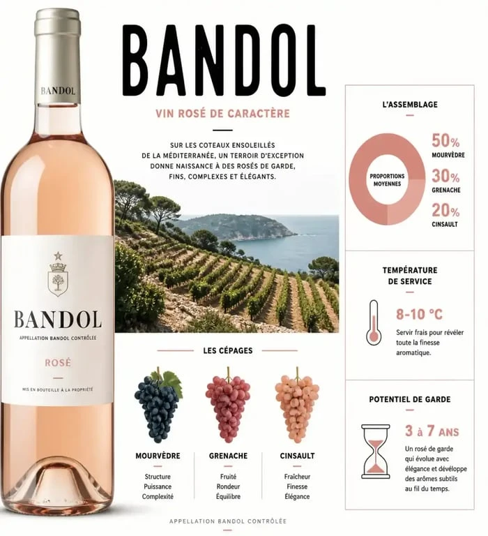 Bandol vin rosé : terroir, cépages et accords d'un rosé de garde