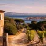 Le mas de pampelonne domaine viticole à Ramatuelle, vue sur les vignes et la mer
