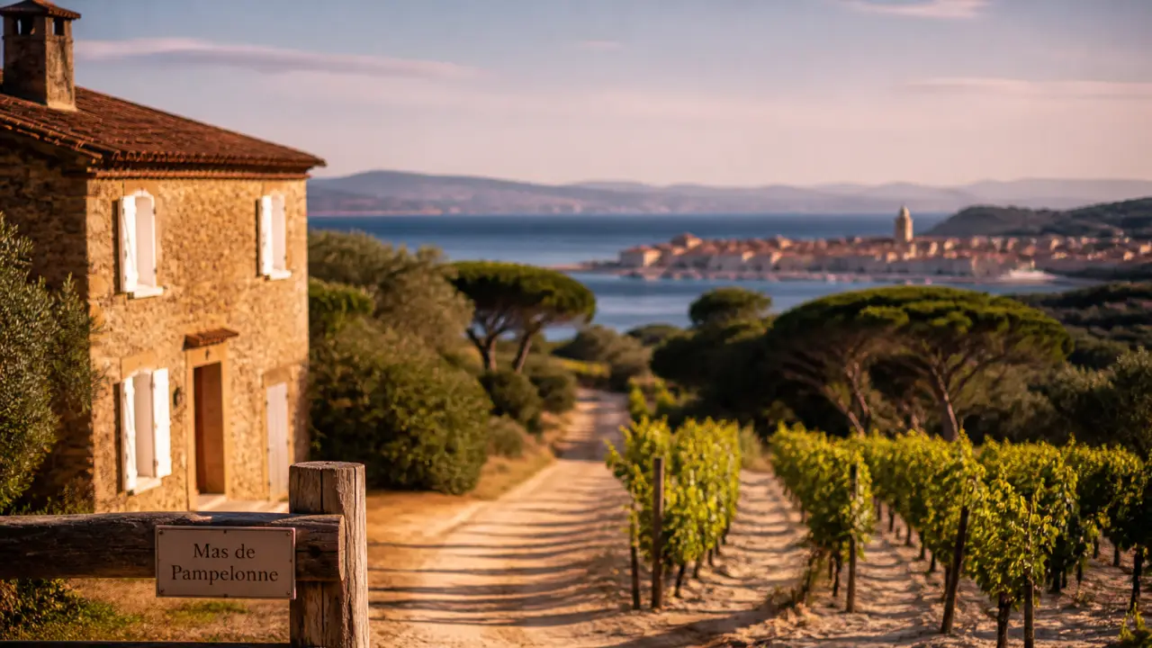 Le mas de pampelonne domaine viticole à Ramatuelle, vue sur les vignes et la mer
