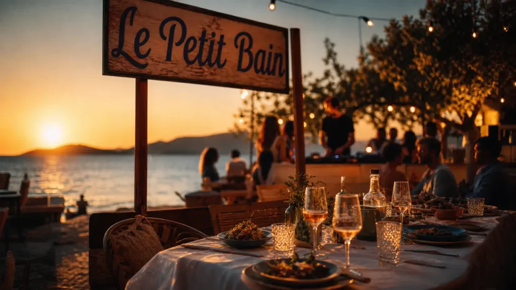 Le petit bain - restaurant festif hyères : terrasse pieds dans l’eau, vue îles d’Or