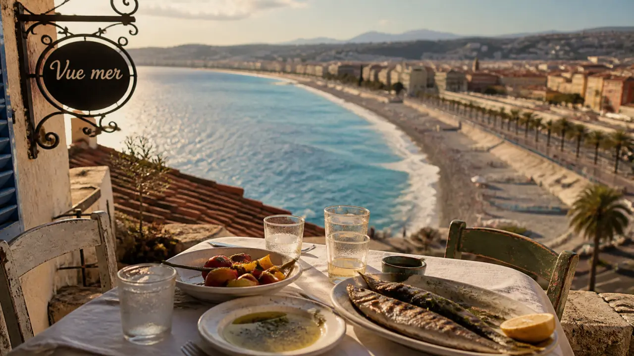 Restaurants bord de mer Nice, vue mer depuis la promenade, terrasse face à la baie