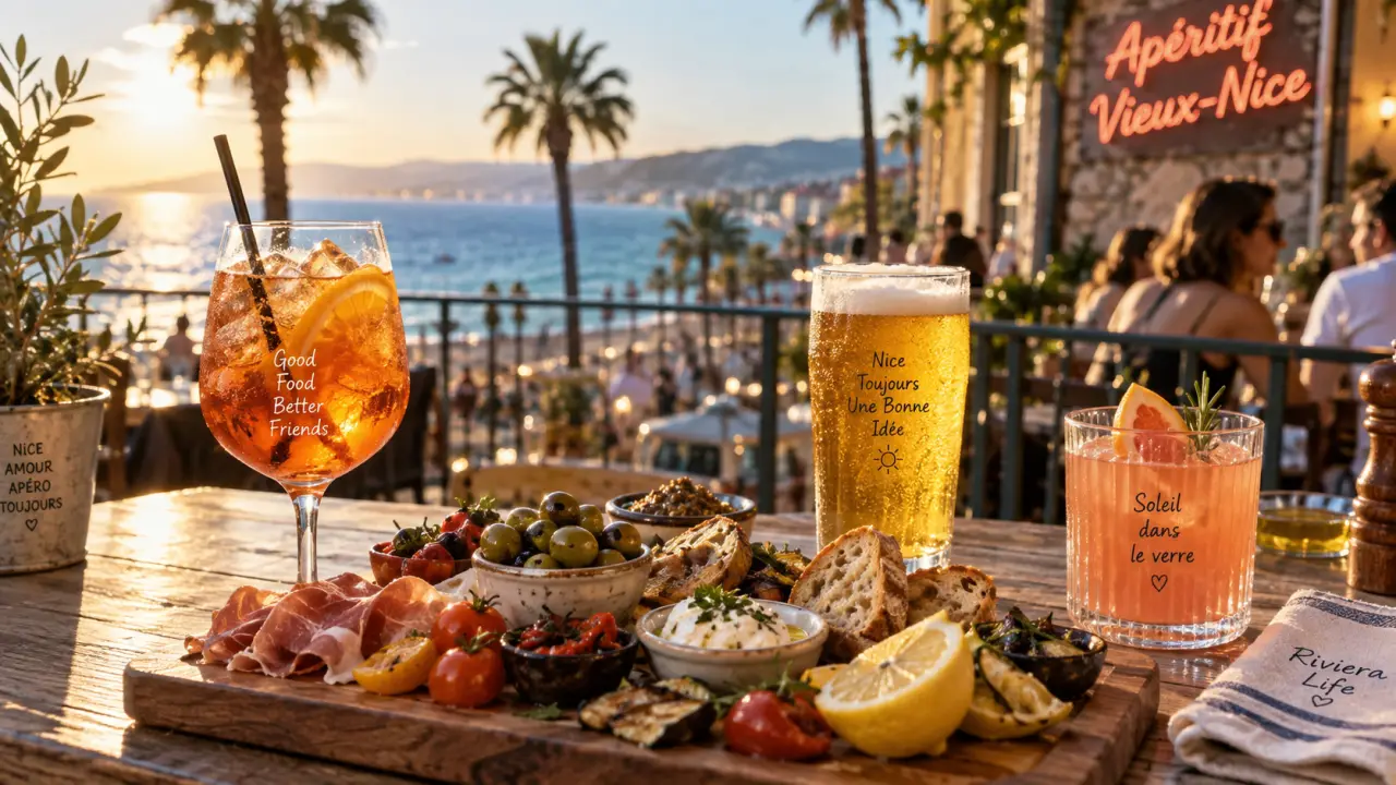 Bar nice à Vieux-Nice, terrasse apéritif avec cocktails et tapas