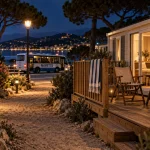 Camping les pins cap d agde : terrasse mobil-home et navette nocturne