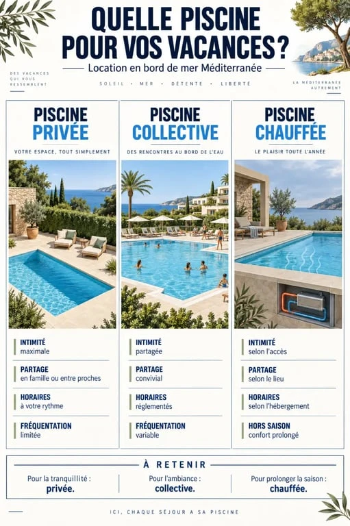 Comparaison des types de piscine pour une location de vacances en bord de mer Méditerranée
