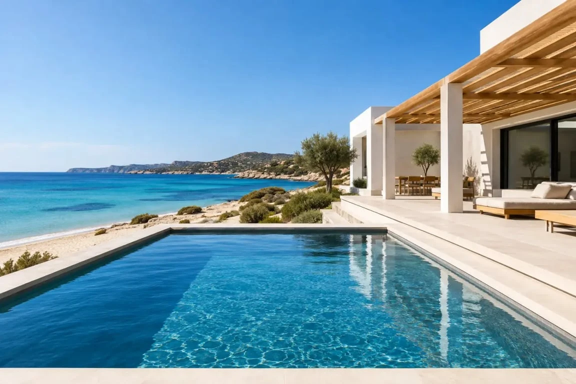 Location de vacances en bord de mer Méditerranée avec piscine, plage et terrasse