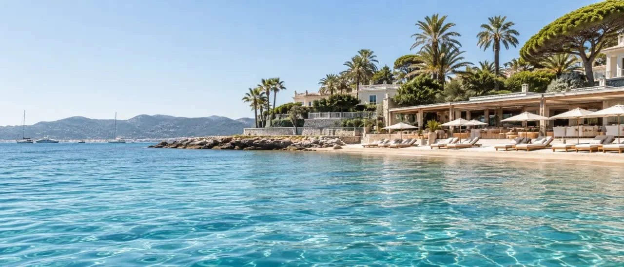 Bijou Plage à Cannes vue depuis la baie protégée de Palm Beach