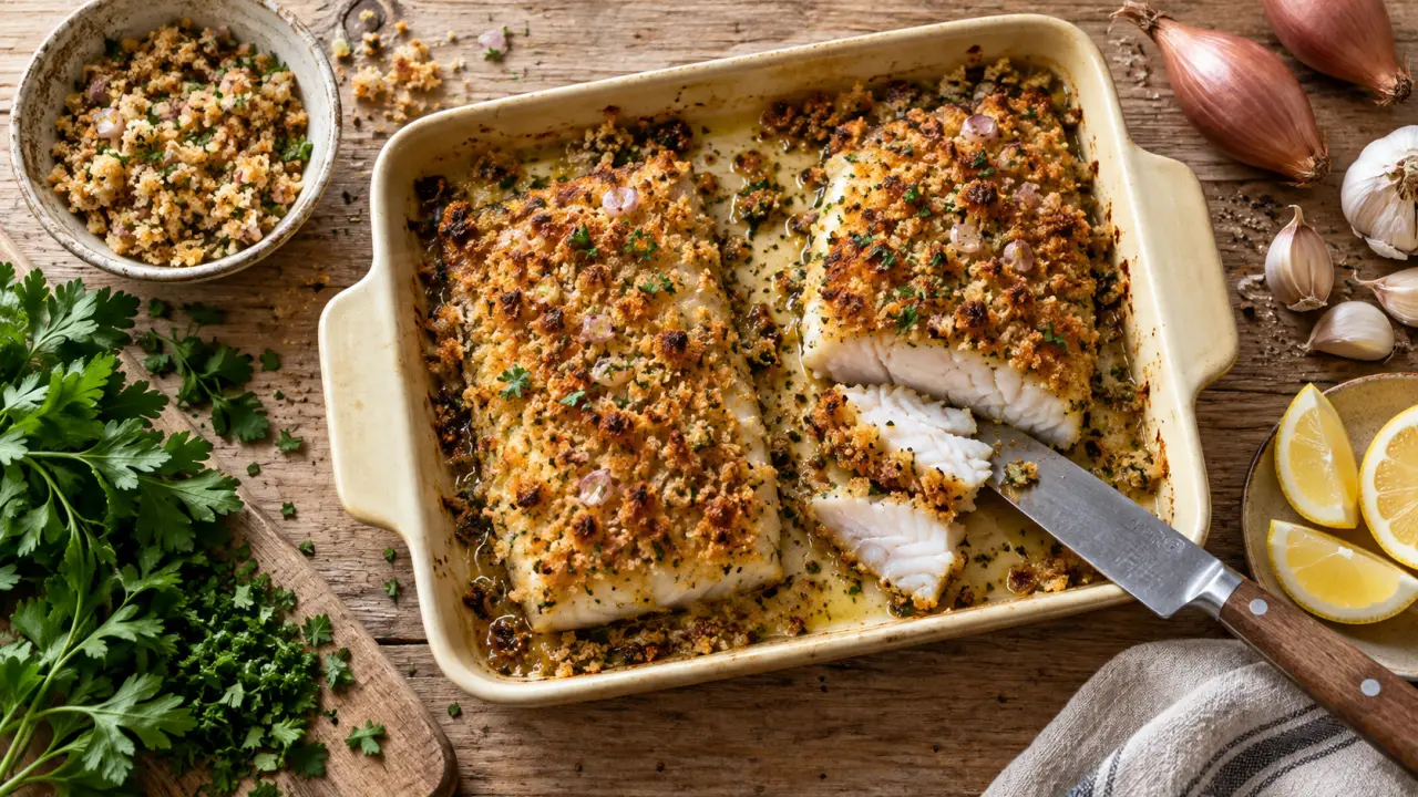 Poisson à la bordelaise au four avec croûte dorée croustillante