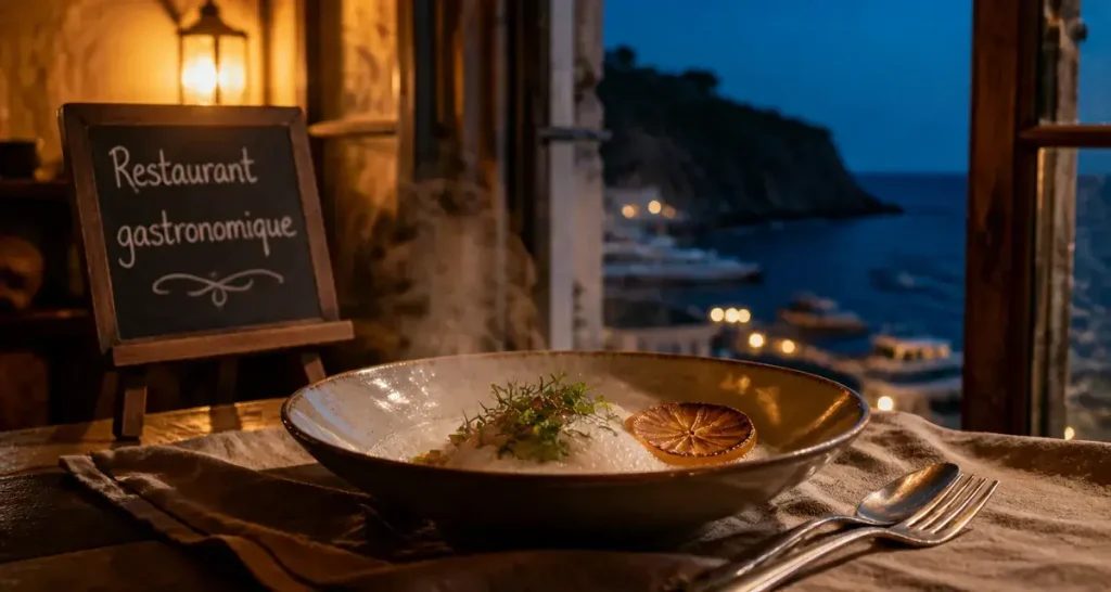Restaurant agde gastronomique, table raffinée avec vue mer Méditerranée