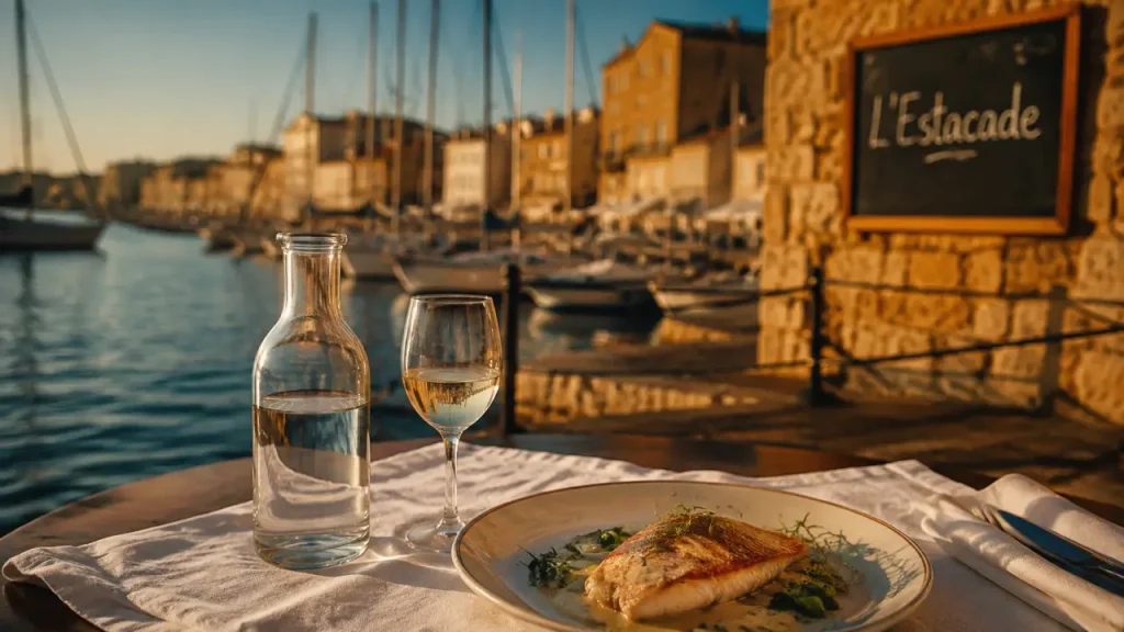 Restaurant l estacade cap d agde : table de poissons face au Vieux-Port