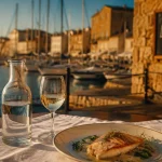 Restaurant l estacade cap d agde : table de poissons face au Vieux-Port