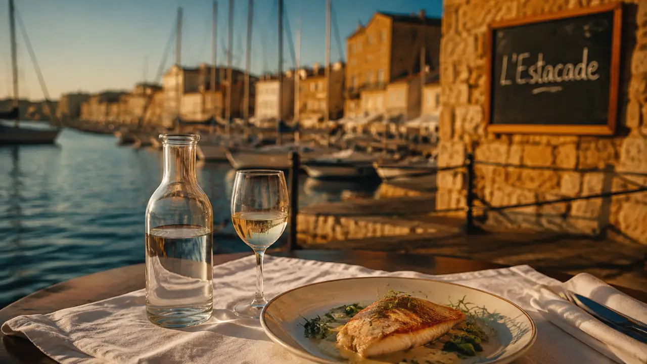 Restaurant l estacade cap d agde : table de poissons face au Vieux-Port