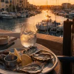 Restaurant la jetée agde : fruits de mer et vue sur le port au coucher du soleil