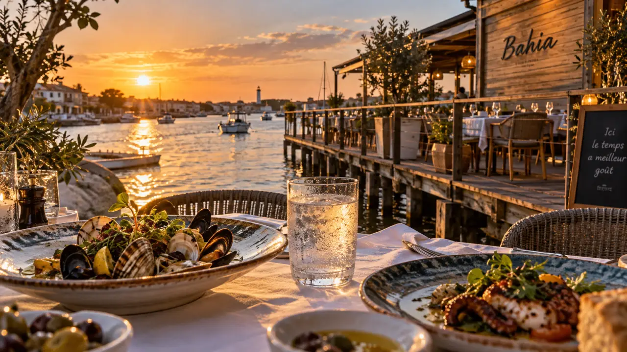 Restaurant le bahia grau d agde, terrasse sur pilotis au bord de l’Hérault
