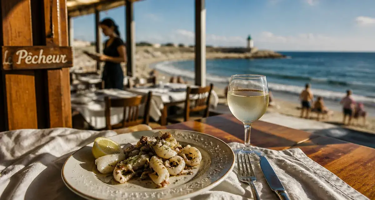 Restaurant le pecheur cap d agde : assiette de seiches à la lotoise au Môle, bord de mer