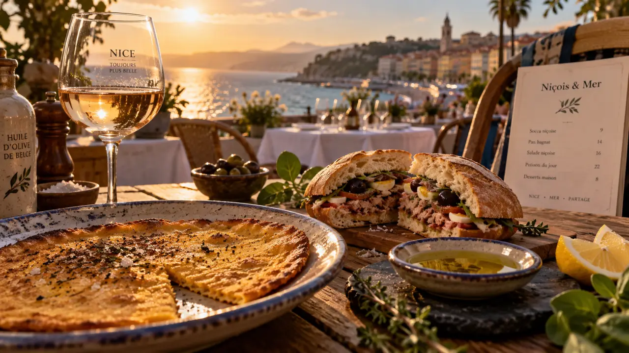 Restaurant typique côte d azur : terrasse Niçois & Mer, socca et pan bagnat, vue mer